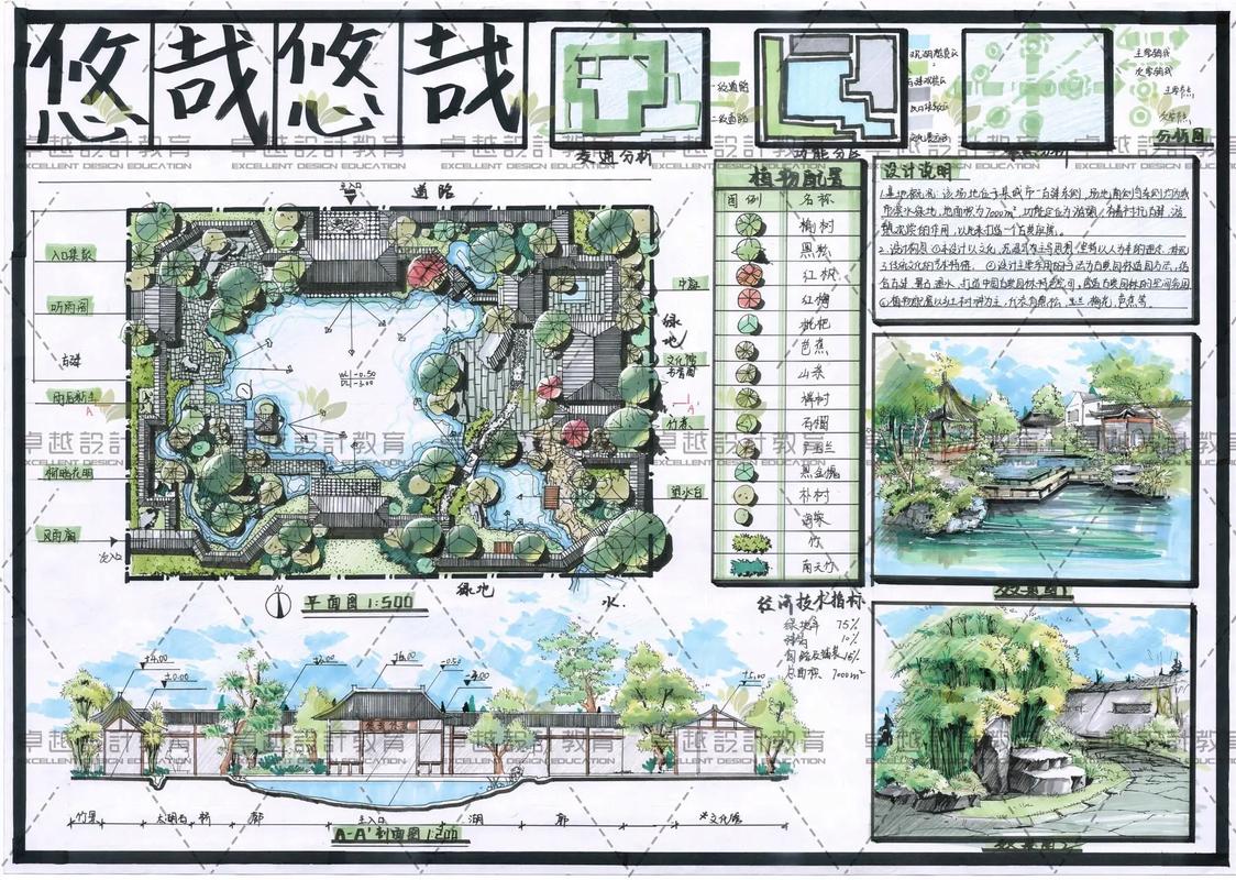 景观快题古典园林案例.#手绘 #景观手绘 #环艺考研 #考研